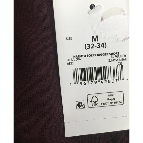 Naruto Shippuden Shorts Mens Medium 32-34 Burgundy Jogger Graphic Ramen Anime - Picture 14 of 15